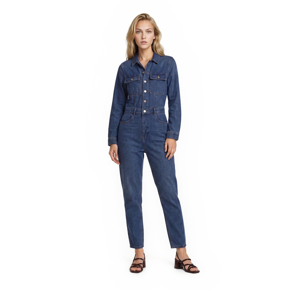 J.Crew Denim Boiler Suit Jumpsuit Women's Size 2 Blue Jean Long Sleeve Button